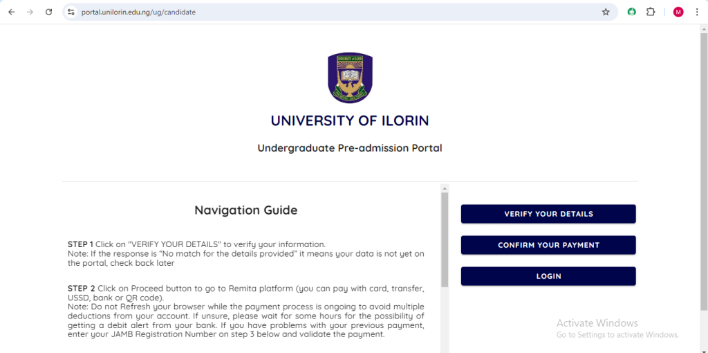 How To Apply for UNILORIN POST UTME Form