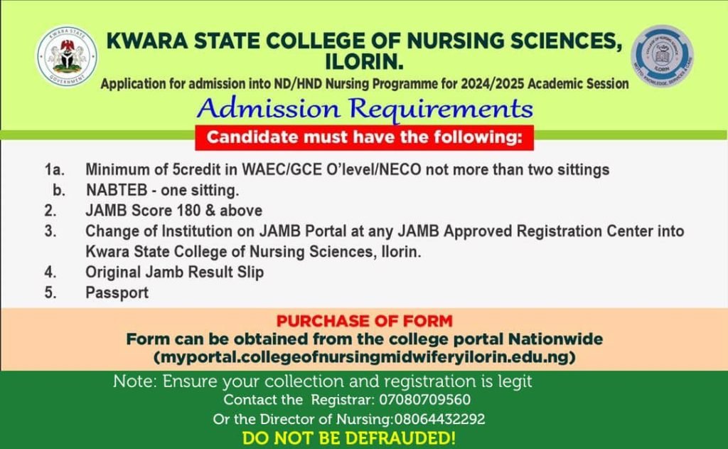 Kwara State College Of Nursing (KWARACON) Admission Requirements 2024/2025