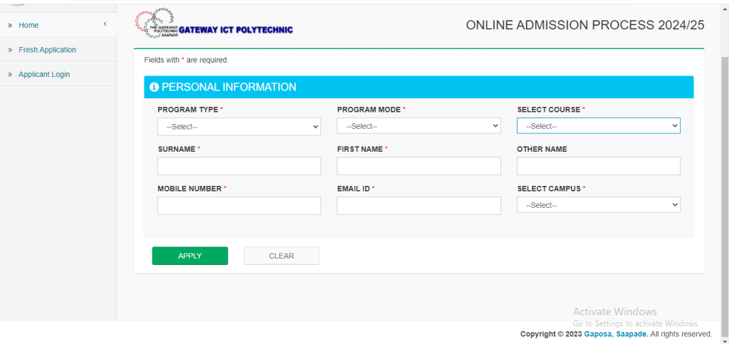 How To Apply For GAPOSA POST UTME Form 2024/2025