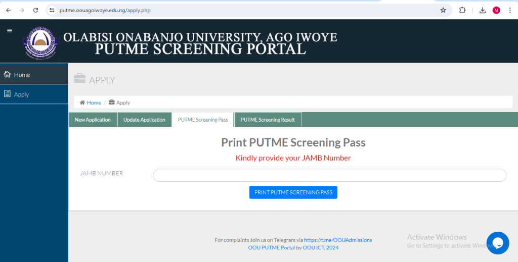 How to Apply for OOU POST UTME Form