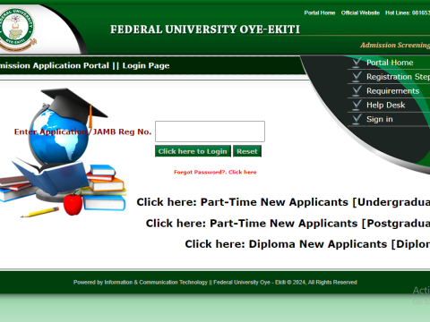 FUOYE Enables Portal for 2024 POST UTME Registration