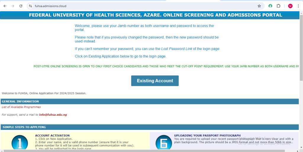 How To Apply for FUHSA POST UTME Form