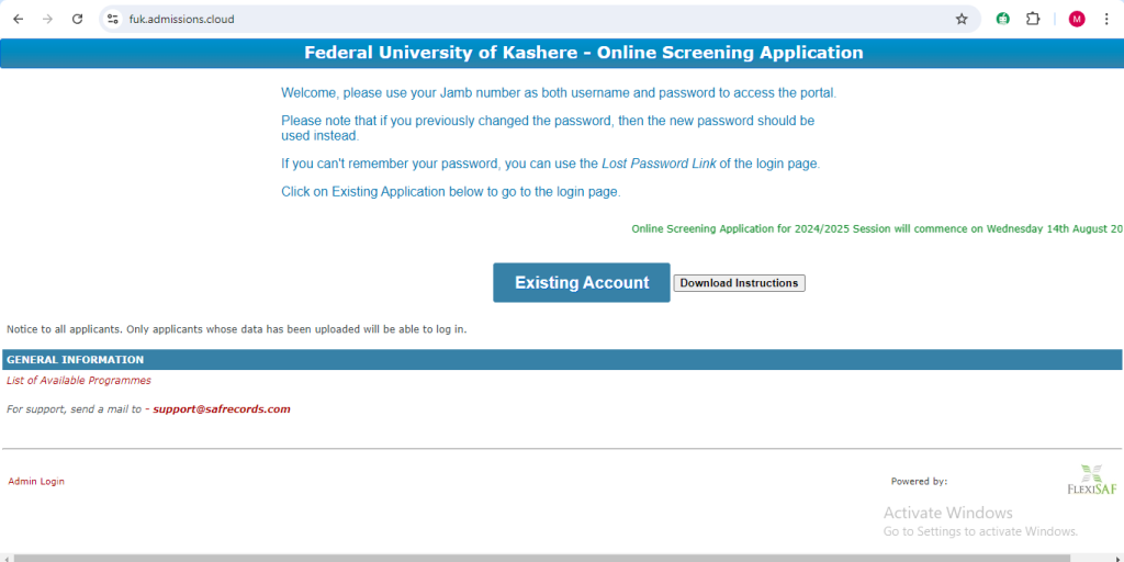 How To Apply for FUKASHERE POST UTME Form