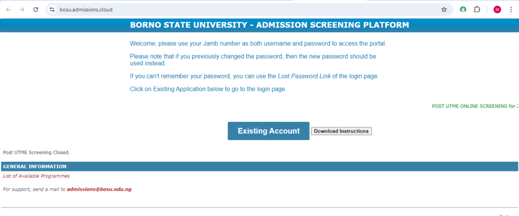 How To Apply for BOSU POST UTME Form