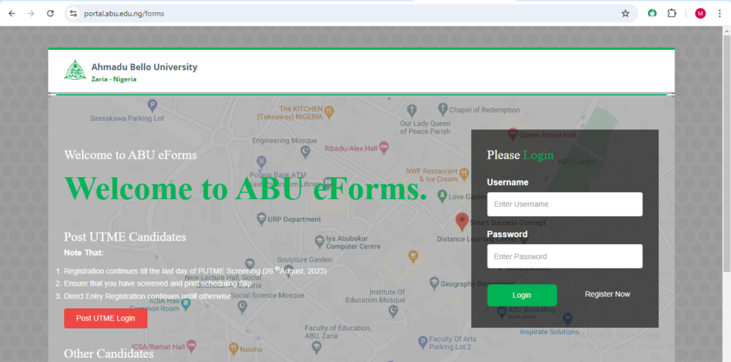 How To Apply for ABU POST UTME Form